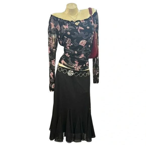 Y2K Sheer Mesh Top, Fairy Grunge Asian Floral Butterfly Mesh Top by INC - Picture 4 of 13